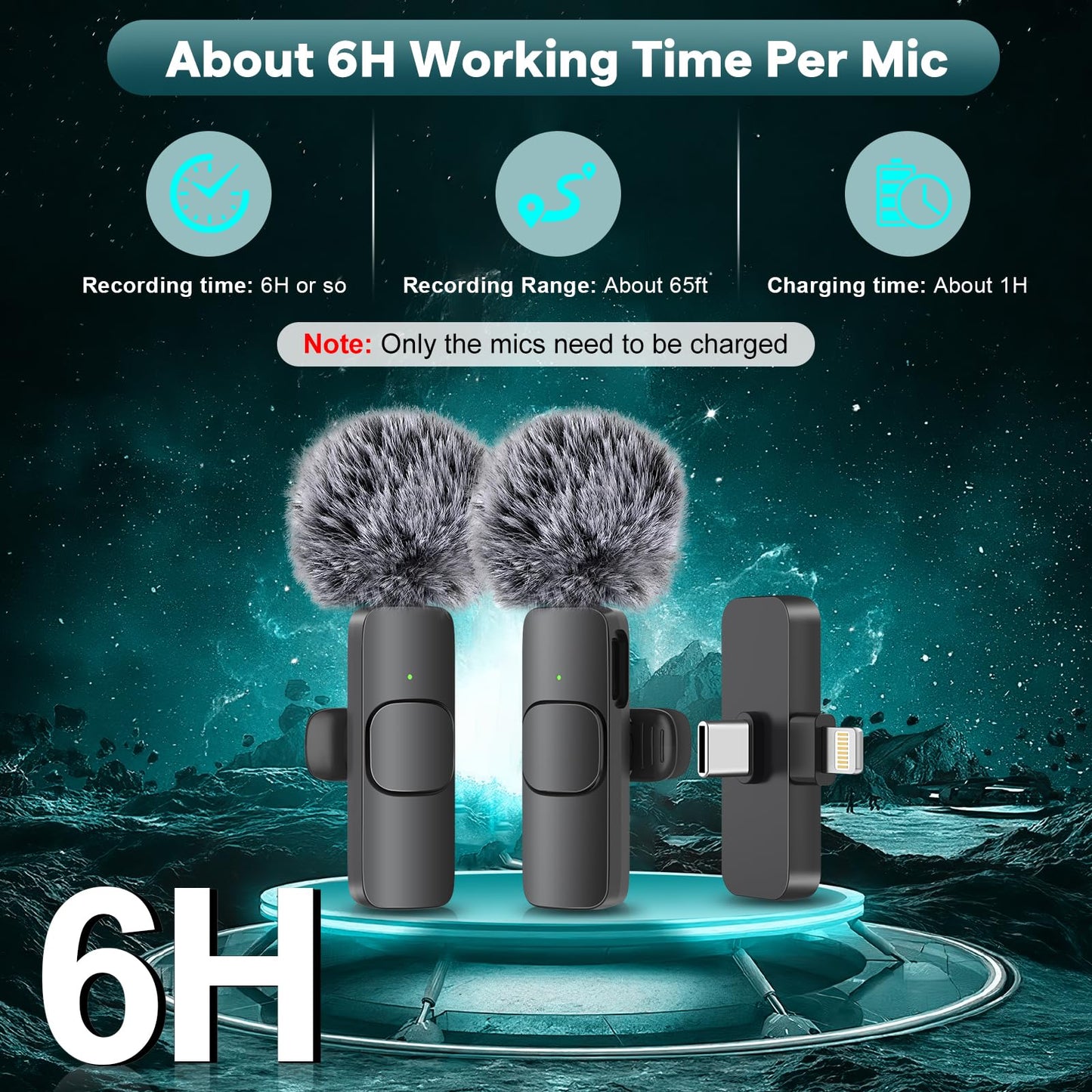 MAYBESTA Professional Wireless Mini Microphone for iPhone, iPad, Android Phone - Bluetooth Lavalier Lapel Mic for Video Recording - Clip on USB C Microphones for YouTube Tiktok Podcast Vlogging