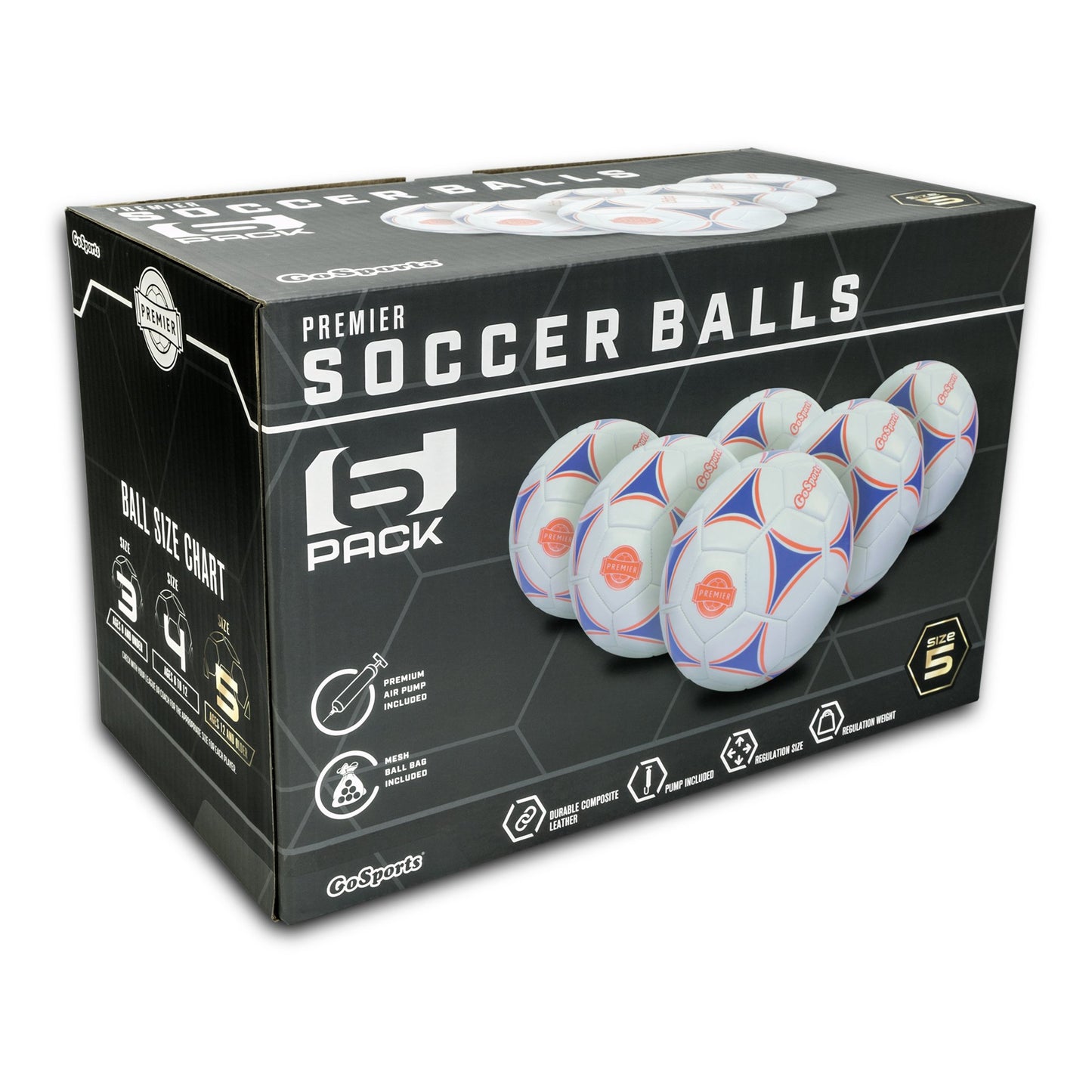 GoSports Premier Soccer Ball with Premium Pump - Available as Single Balls or 6 Packs - Choose Your Size