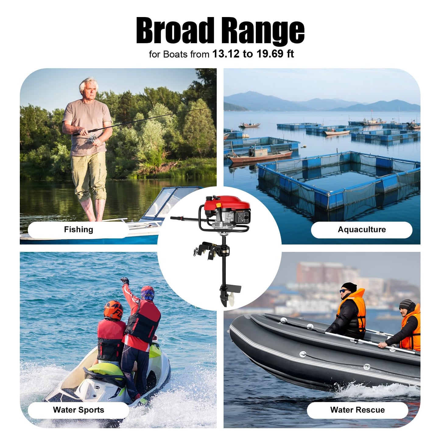 DAERNA 4 Stroke 7.5 HP Outboard Motor, Heavy Duty Fishing Boat Motor with Air Cooling System, 200cc Single Cylinder Gas Boat Engine