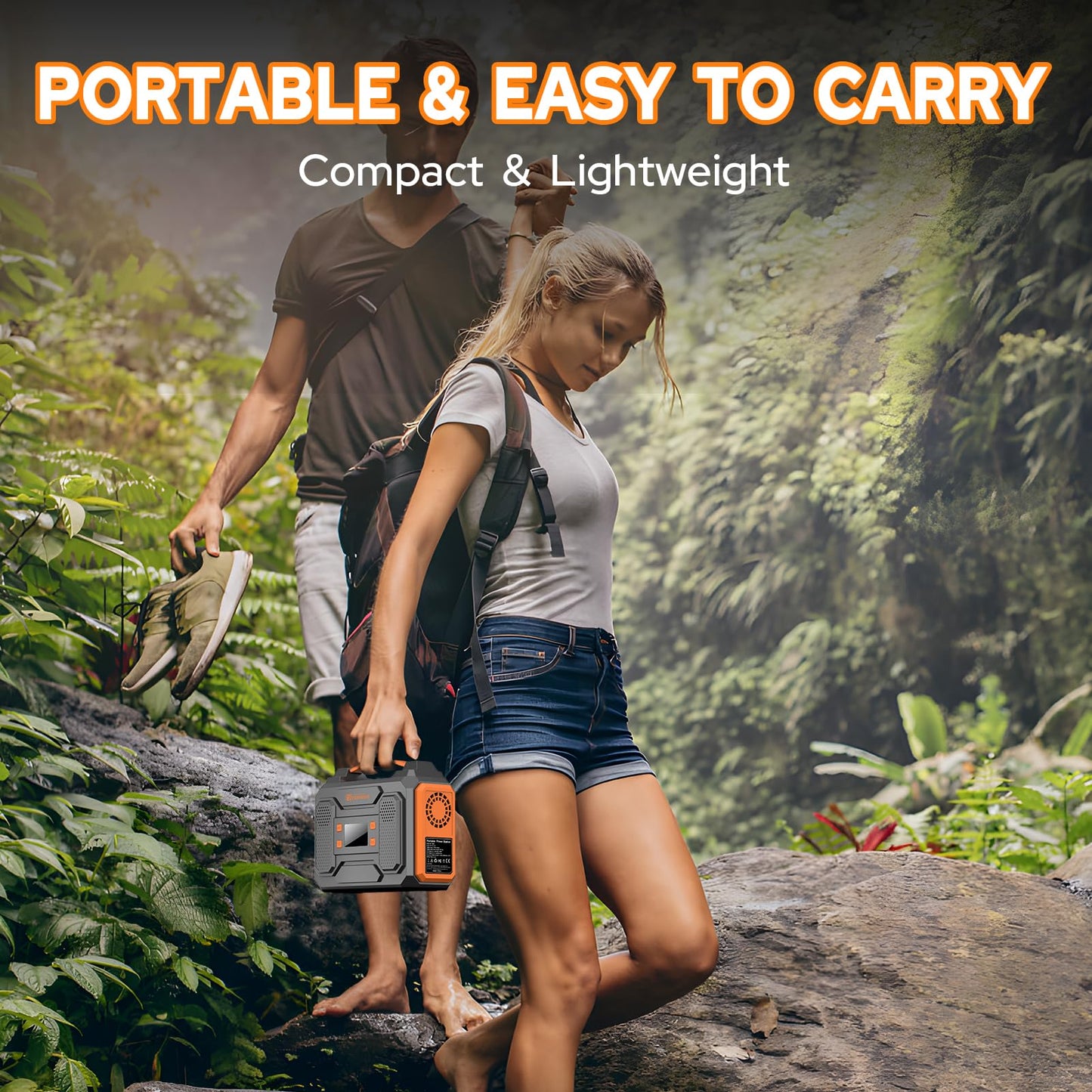 Portable Solar Generator, 300W Portable Power Station with Foldable 60W Solar Panel, 110V Pure Sine Wave 280Wh Lithium Battery Pack with USB DC AC Outlet for Home Use RV Van Outdoor Camping-Orange