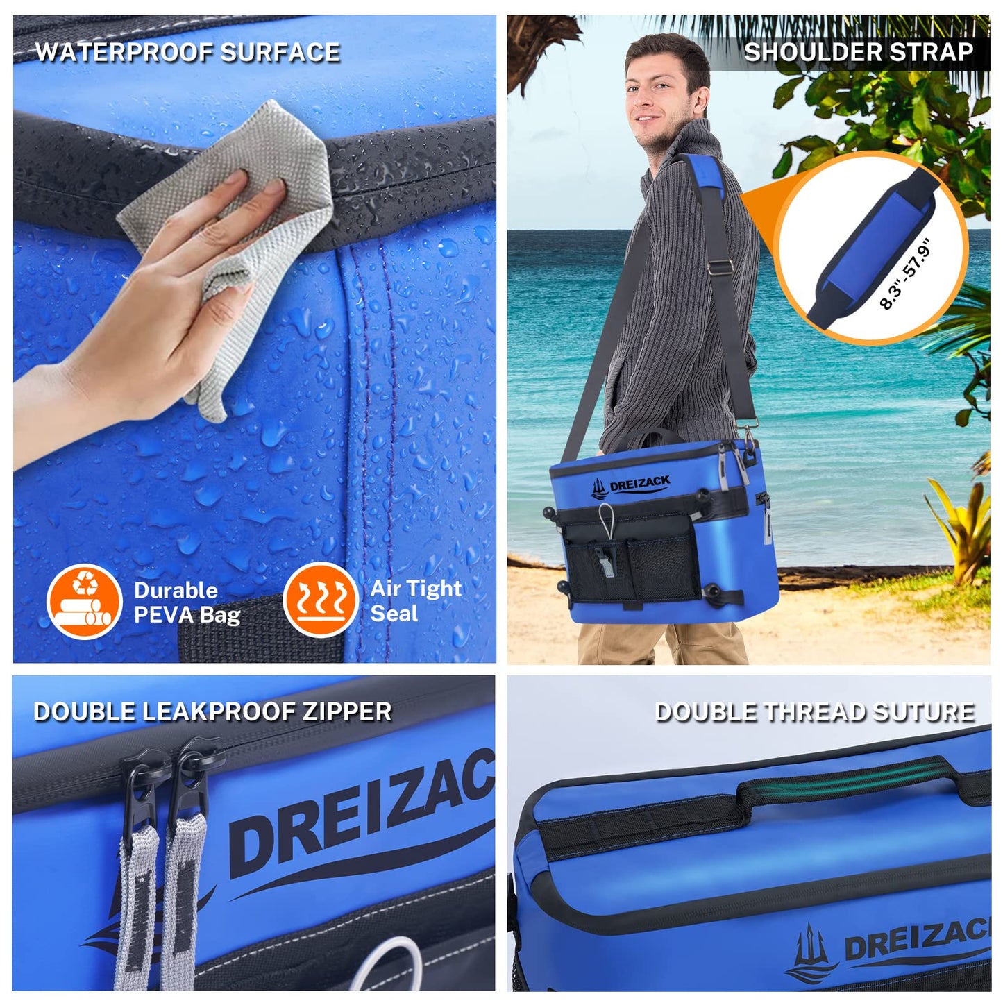 Dreizack Kayak Cooler Behind Seat, Waterproof Cooler for Kayaking,Paddle Board Cooler Compatible with Lawn-Chair Seat Kayak Accessories Cooler Bag Kayak Cooler Tow Behind for Camping Fishing
