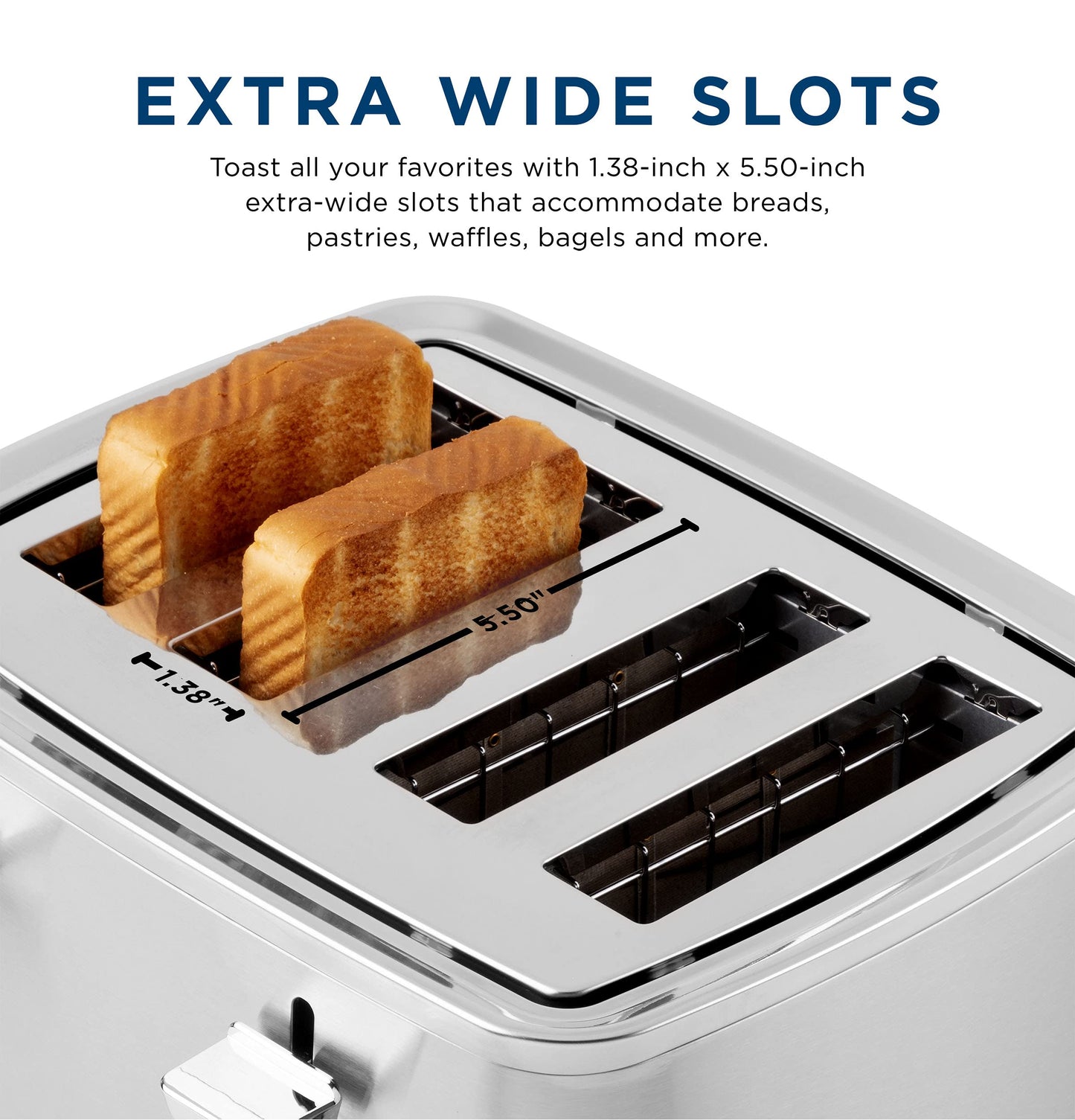 GE 2 Slice Stainless Steel Toaster, Extra Wide Slots for Toasting Bagels, Breads, Waffles & More, 7 Adjustable Shade Settings, Removable Crumb Tray, Countertop Kitchen Essentials, 850 Watts
