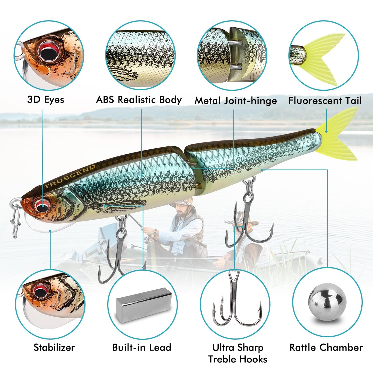 TRUSCEND Swimmax for Saltwater and Freshwater, Realistic Fishing Lures for Bass Trout Crappie Walleye Pike Bluegill Salmon, Swimbait for Bass Fishing, Amazing Fishing Gear Gifts for Family Fishing
