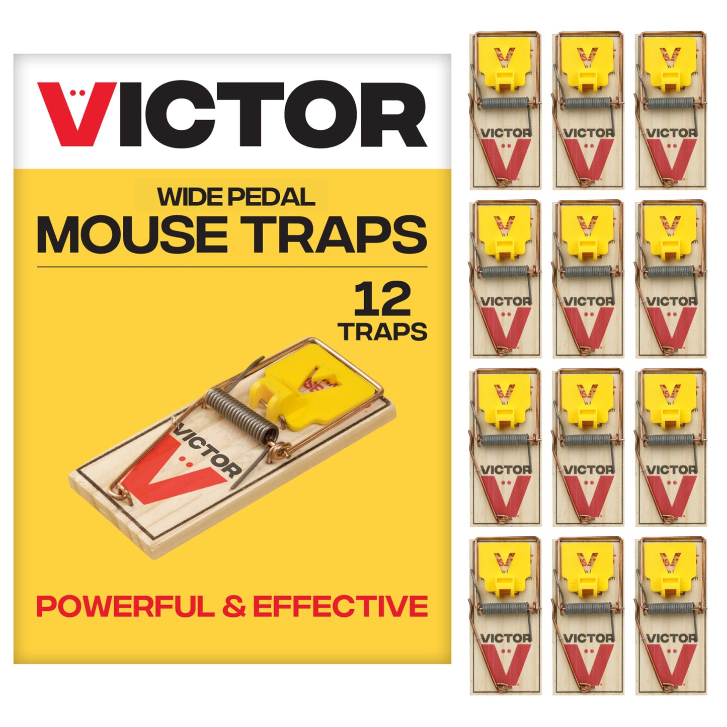 Victor M035-12 Plastic Pedal Easy Set Sustainably Sourced FSC Wood Snap Mouse Trap - 12 Traps