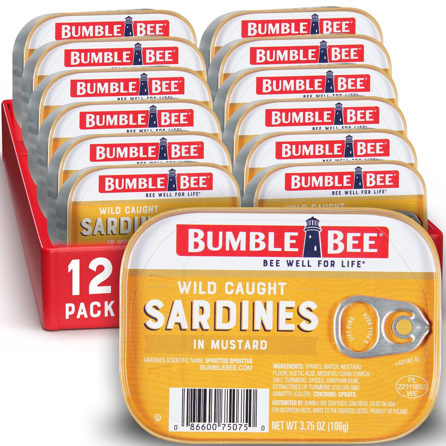 Bumble Bee Sardines in Mustard Sauce, 3.75 oz Tin - Wild Caught, Gluten Free, Keto, Kosher