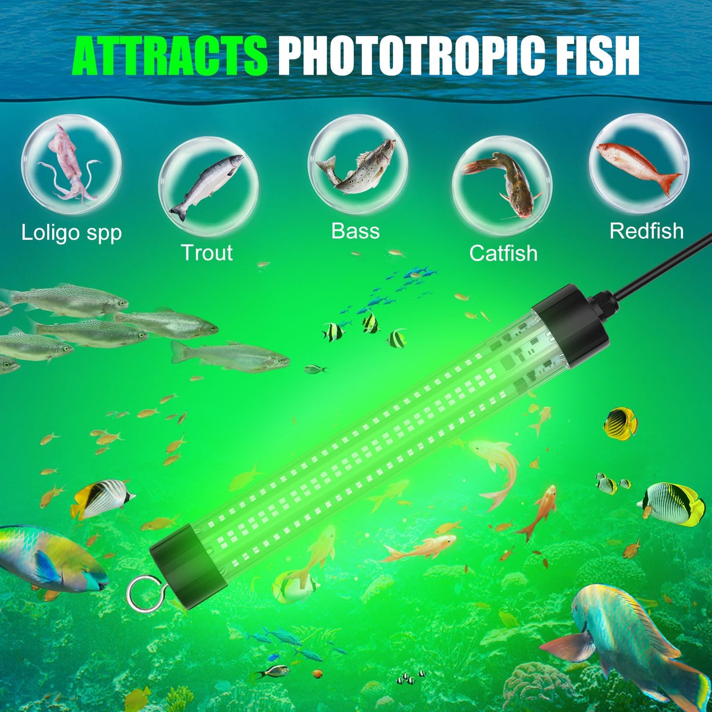 Underwater Fishing Light Compatible for Milwaukee 18V Battery，LED Green Light for 30W IP68 3000 Lumens Fish Attracting, Night Fishing for Docks Boats or Kayaks(no Battery)