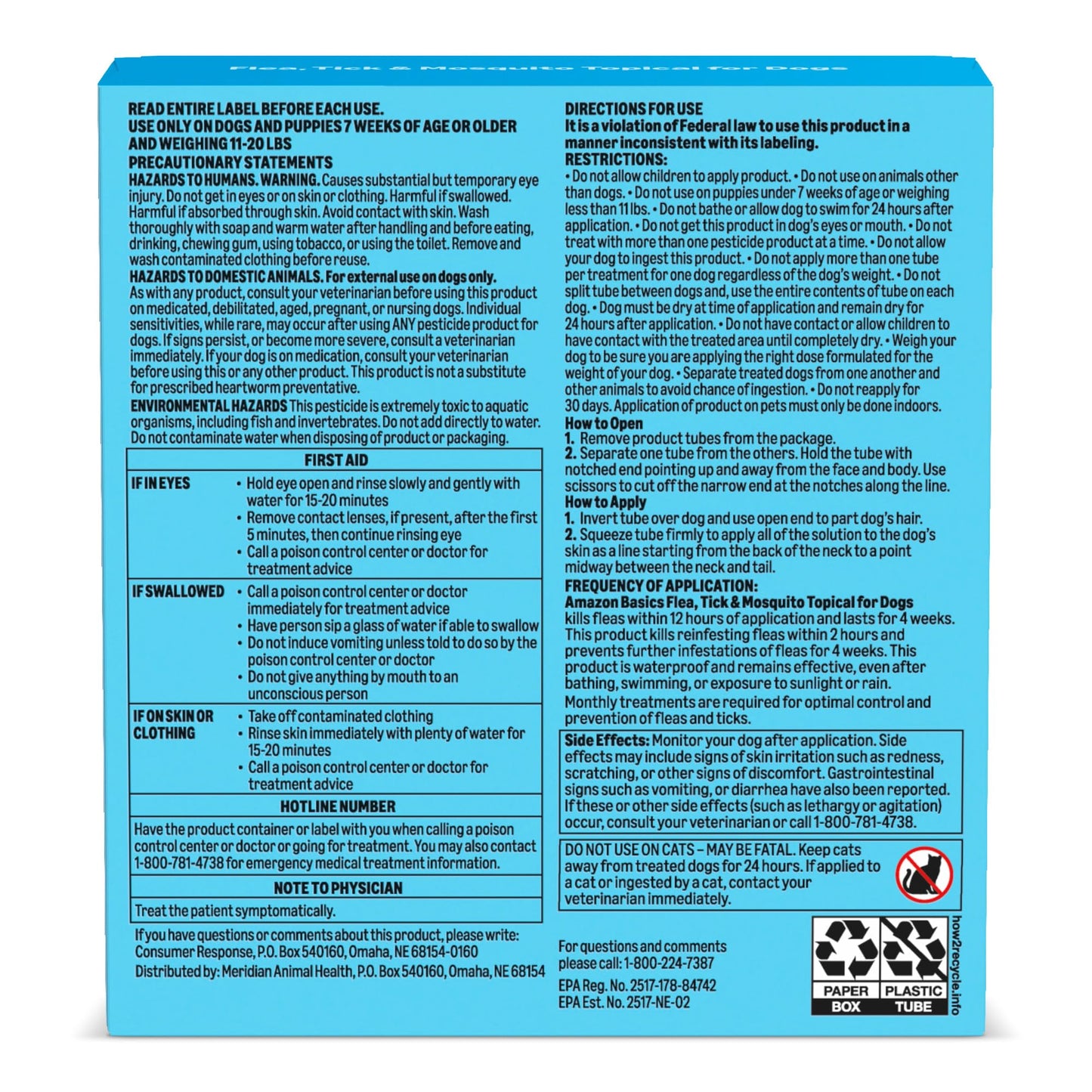 Amazon Basics Preventative Flea, Tick & Mosquito Topical Treatment for Medium Dogs (11-20 Pounds), 4 Count, Packaging May Vary