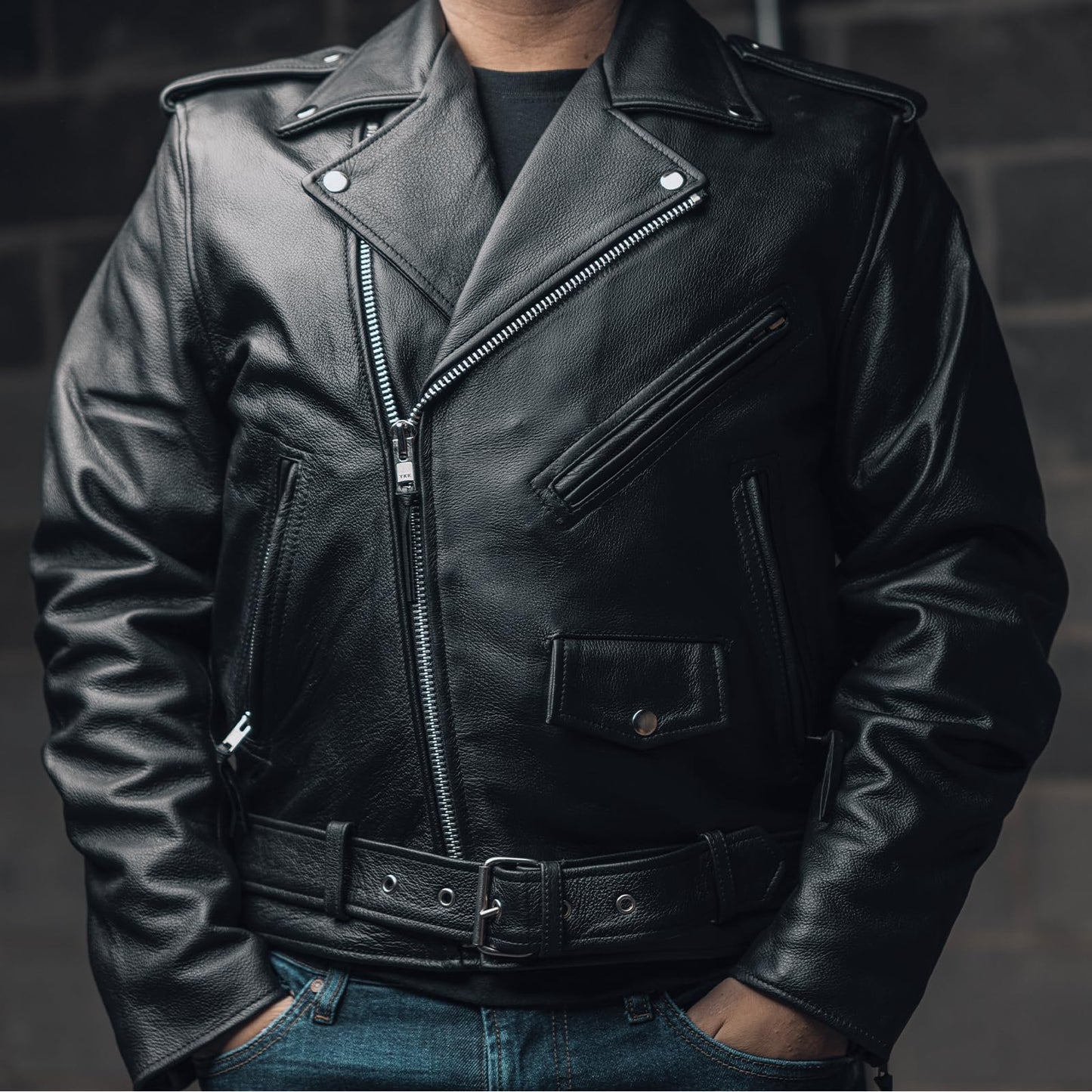 First Mfg Co - SuperStar - Men's Motorcycle Biker Riding Black Leather Jacket