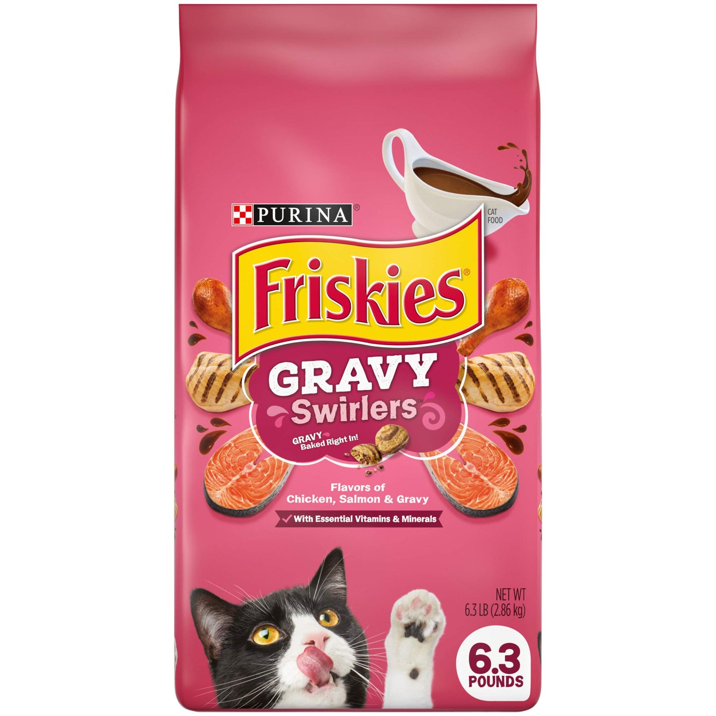 Purina Friskies Dry Cat Food Gravy Swirl'd With Flavors of Chicken, Salmon and Gravy - 22 lb. Bag