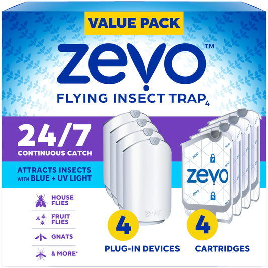 Zevo Flying Insect Trap for Indoors: Light Trap Captures Fruit Flies, Gnats and Houseflies, Starter Kit (1 Plug-in Base + 1 Cartridge)