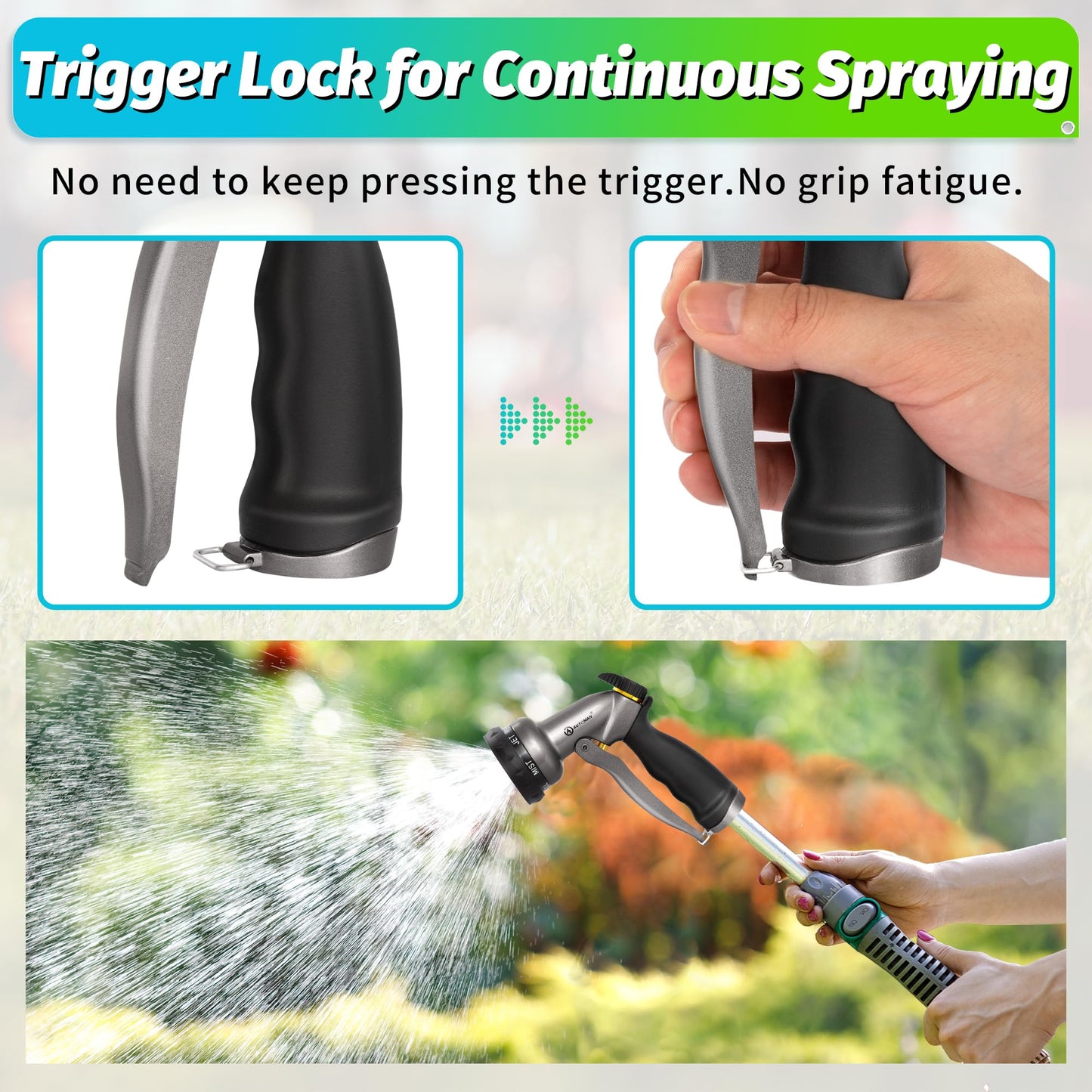 AUTOMAN-Garden-Hose-Nozzle, ABS Water Spray Nozzle with 7 Adjustable Watering Patterns, Slip Resistant for Watering Plants, Lawn& Garden, Washing Cars, Cleaning, Showering Pets & Outdoor Fun.