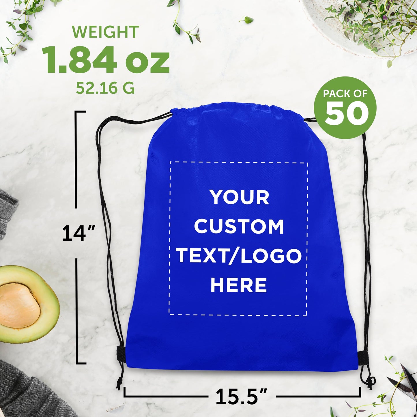 DISCOUNT PROMOS Custom Non-Woven Drawstring Backpacks Set of 10, Personalized Bulk Pack - Bring Everywhere You Go, Great for Travelling, Gym and for Everyday Use - Blue