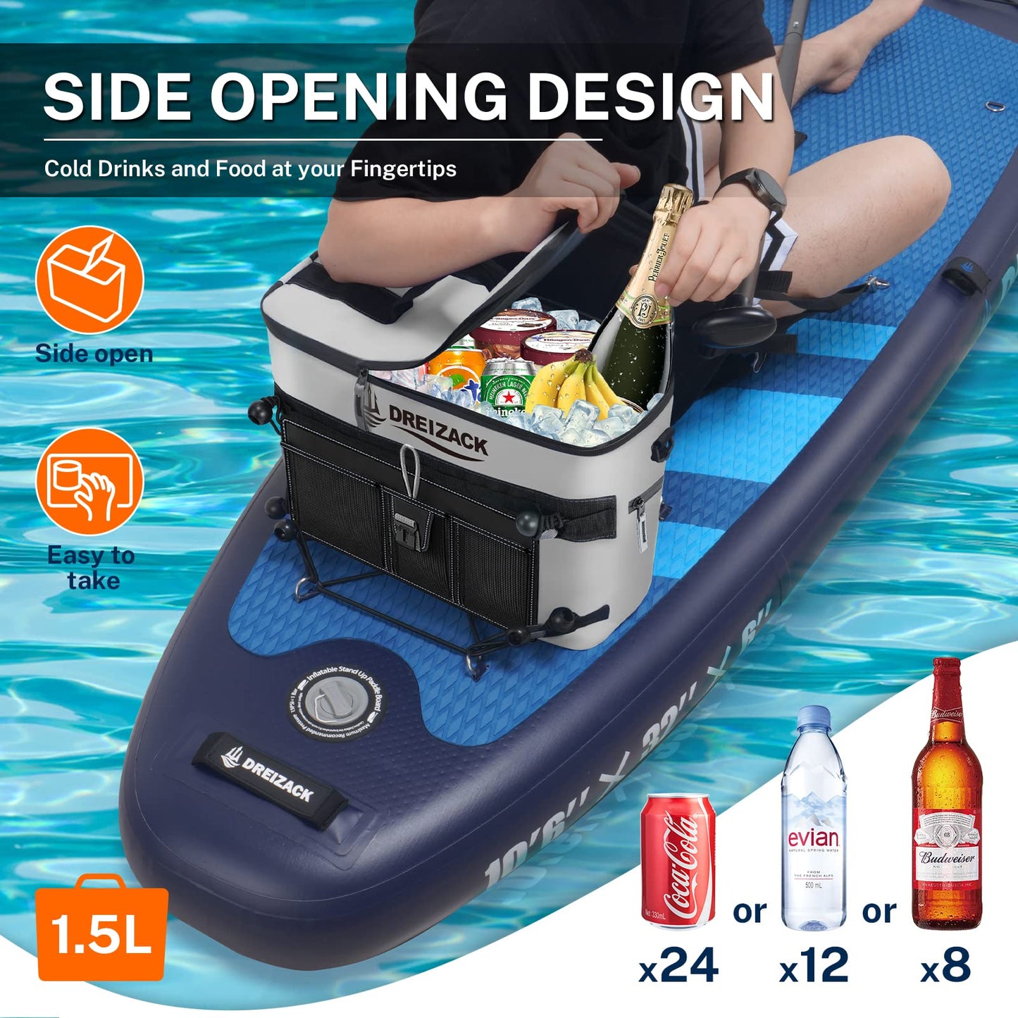 Dreizack Kayak Cooler Behind Seat, Waterproof Cooler for Kayaking,Paddle Board Cooler Compatible with Lawn-Chair Seat Kayak Accessories Cooler Bag Kayak Cooler Tow Behind for Camping Fishing