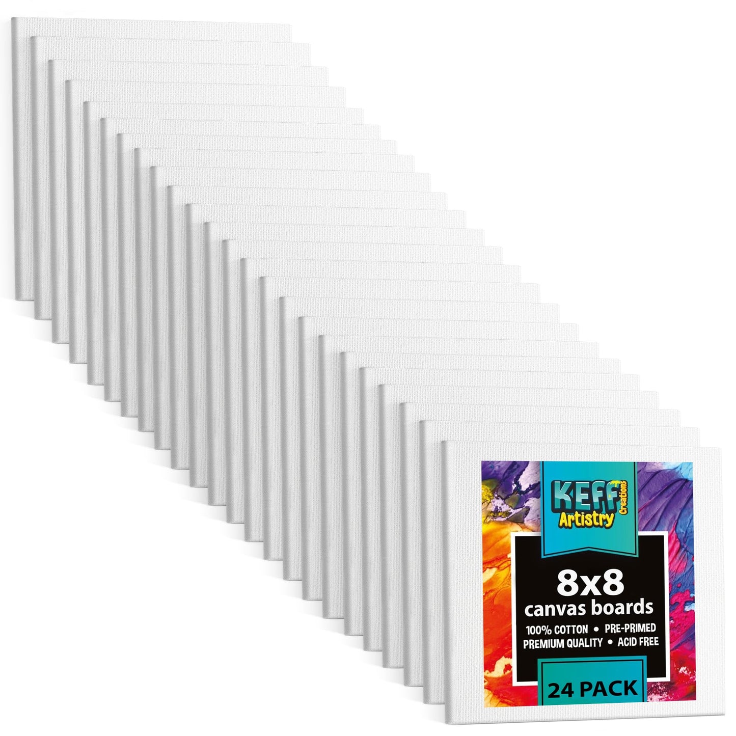 KEFF 24-Pack Bulk Canvas for Painting, 6 of 5x7, 8x10, 9x12, 11x14 Canvas Boards for Painting, Art Supplies for Adults & Kids - 100% Cotton Primed Painting Canvas for Acrylic, Oil, Watercolor, Tempera