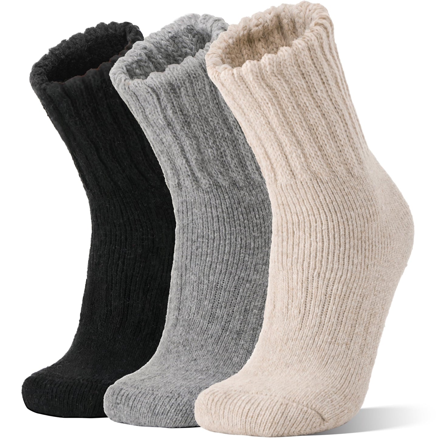 Merino Wool Thermal Boot Socks for Men Women Winter Warm Thick Cozy Hiking Christmas Stocking Stuffers Socks 3 Pairs(Black/Grey/Beige,M)