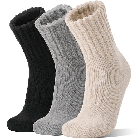 Merino Wool Thermal Boot Socks for Men Women Winter Warm Thick Cozy Hiking Christmas Stocking Stuffers Socks 3 Pairs(Black/Grey/Beige,M)