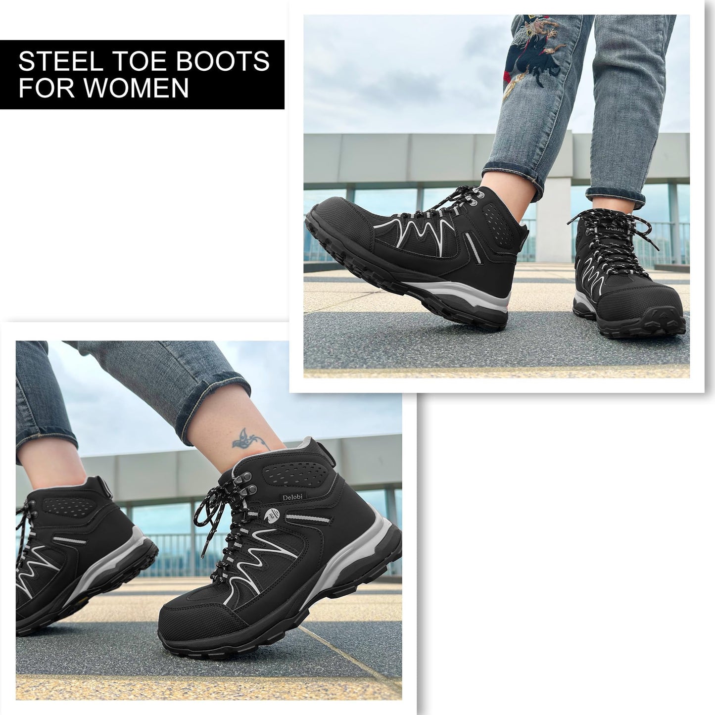 Steel Toe Work Boots for Women - Insulated Work Boots Steel Toe Sneakers Comfortable Construction Boot Lightweight Work & Safety Toe Shoes Gifts for Construction Workers for Work Construction