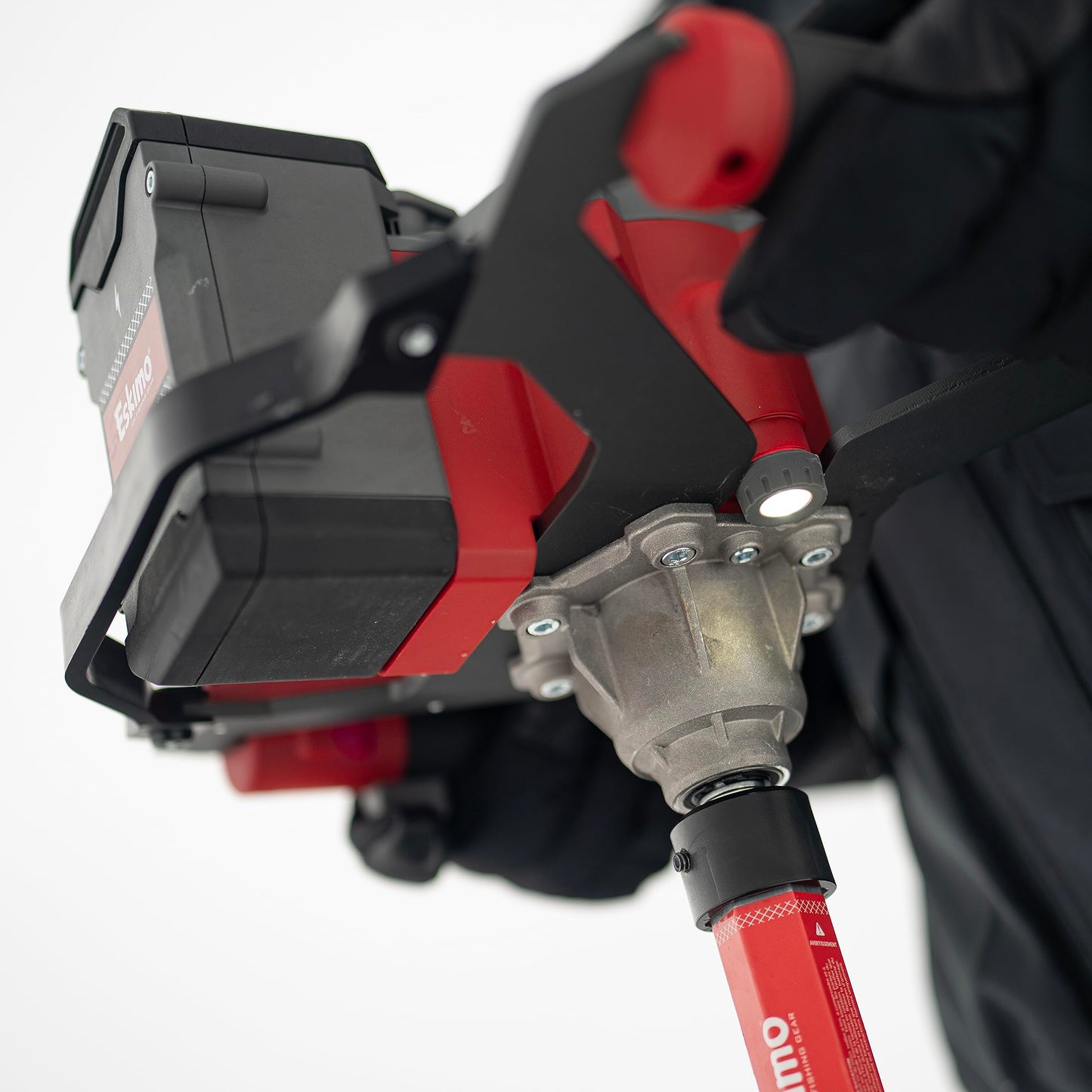 Eskimo E40 Electric Ice Fishing Auger, Full Power 40v Lithium-ion Battery, Lightweight Powerhead, Turbo Cutting System, Multi-Edge Blades, Red