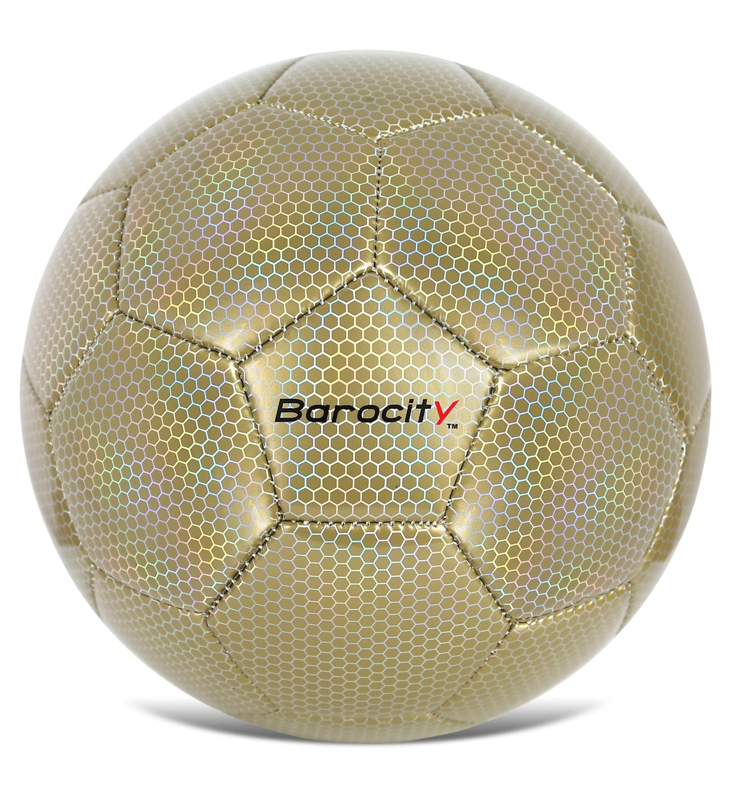 Barocity Classic Gold Size 4 Soccer Ball - Premium Outdoor and Indoor Ball with Reflective Iridescent Rainbow Hex Pattern, Perfect for Boys and Girls Playtime, Practice and Training