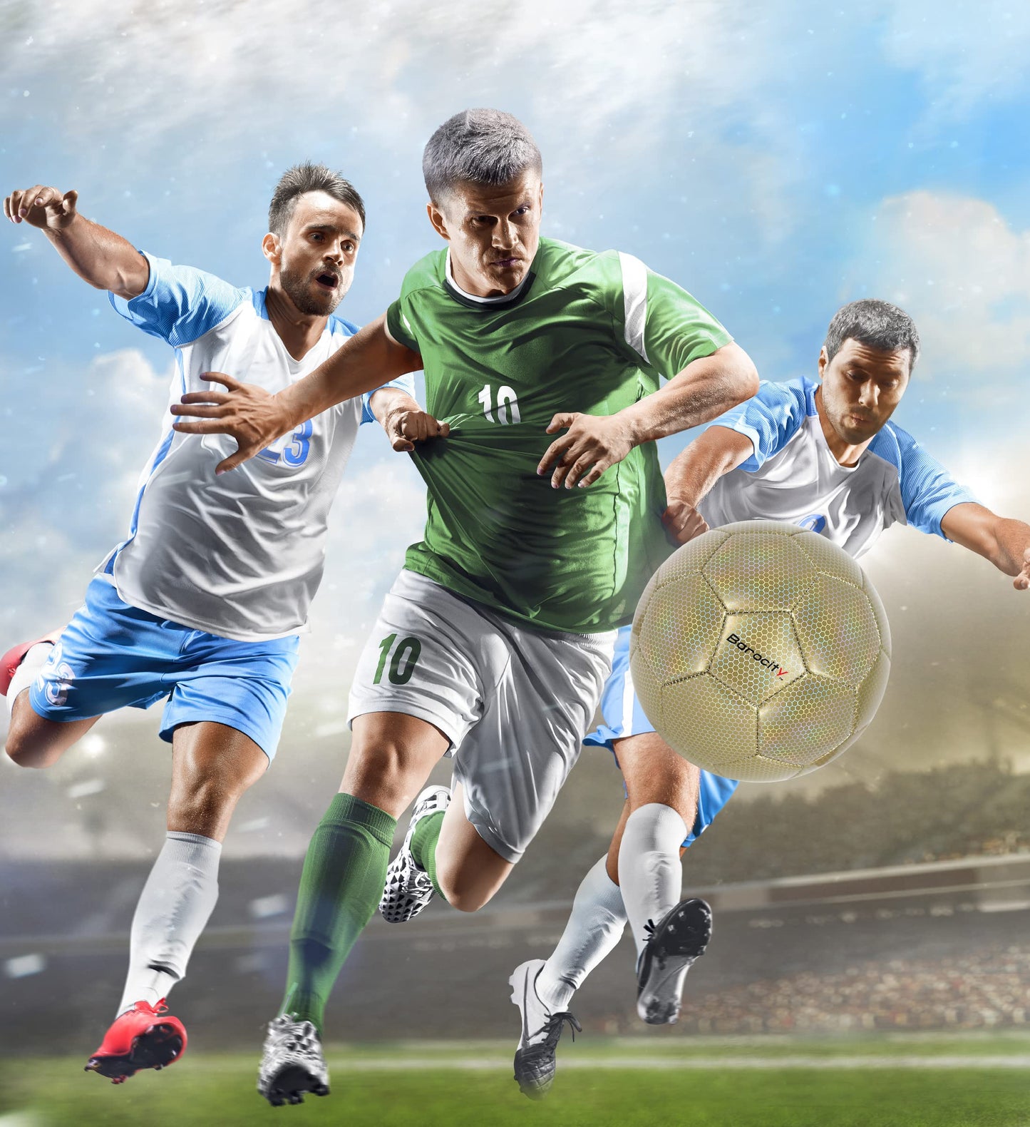 Barocity Classic Gold Size 4 Soccer Ball - Premium Outdoor and Indoor Ball with Reflective Iridescent Rainbow Hex Pattern, Perfect for Boys and Girls Playtime, Practice and Training