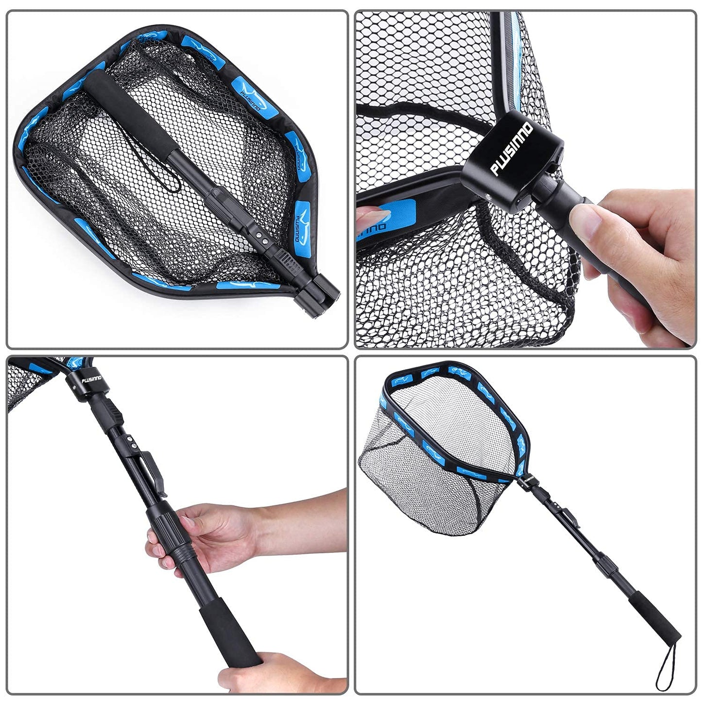 PLUSINNO Floating Fishing Net for Steelhead, Salmon, Fly, Kayak, Catfish, Bass, Trout Fishing, Rubber Coated Landing Net for Easy Catch & Release, Compact & Foldable for Easy Transportation & Storage