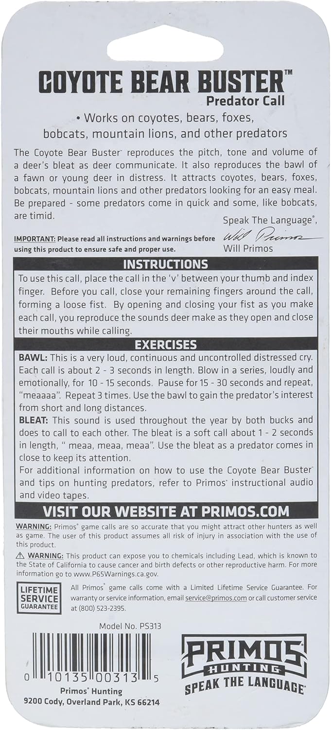 Primos Hunting Bear Buster, Versatile Coyote Call for Hunting Enthusiasts