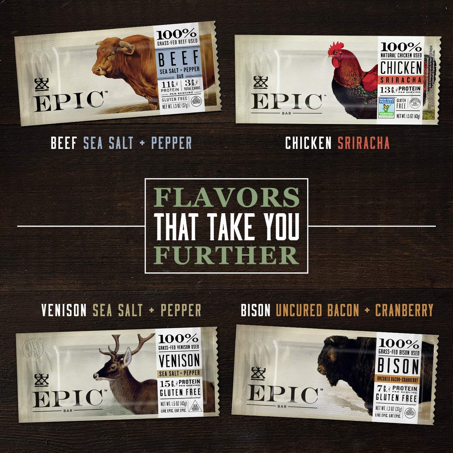 EPIC Bars, Venison Sea Salt and Pepper Bar, Keto Friendly, Whole30 Approved, Gluten Free, 12 Count, 15.6 oz