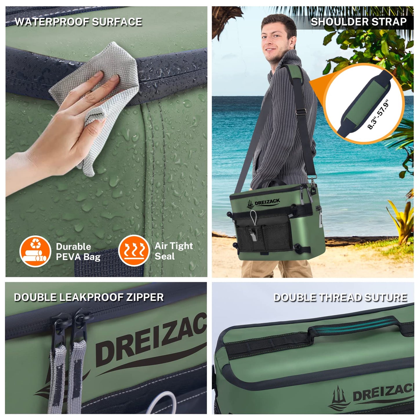 Dreizack Kayak Cooler Behind Seat, Waterproof Cooler for Kayaking,Paddle Board Cooler Compatible with Lawn-Chair Seat Kayak Accessories Cooler Bag Kayak Cooler Tow Behind for Camping Fishing