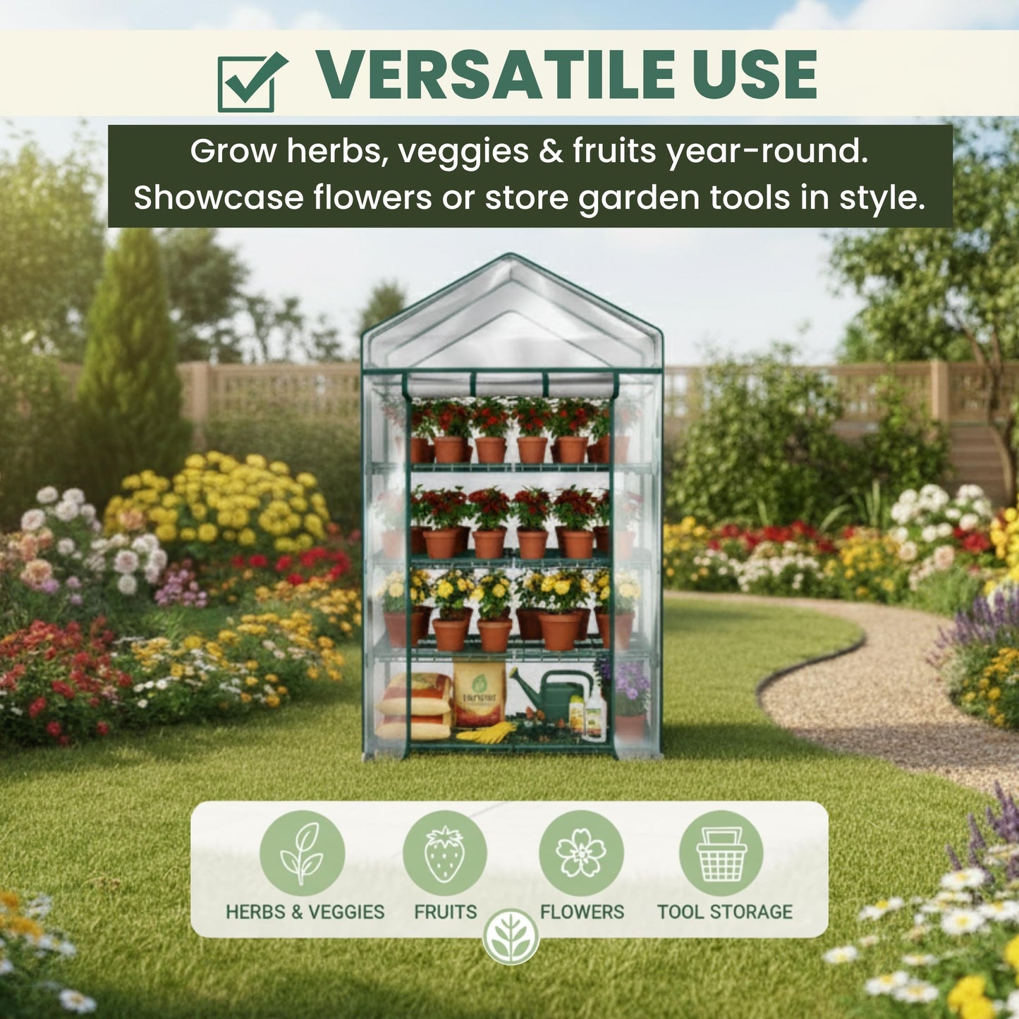 4 Tier Mini Greenhouse - Portable Greenhouse with Locking Wheels and PVC Cover for Indoor or Outdoor - 27 x 19 x 63-Inch Green House by Home-Complete