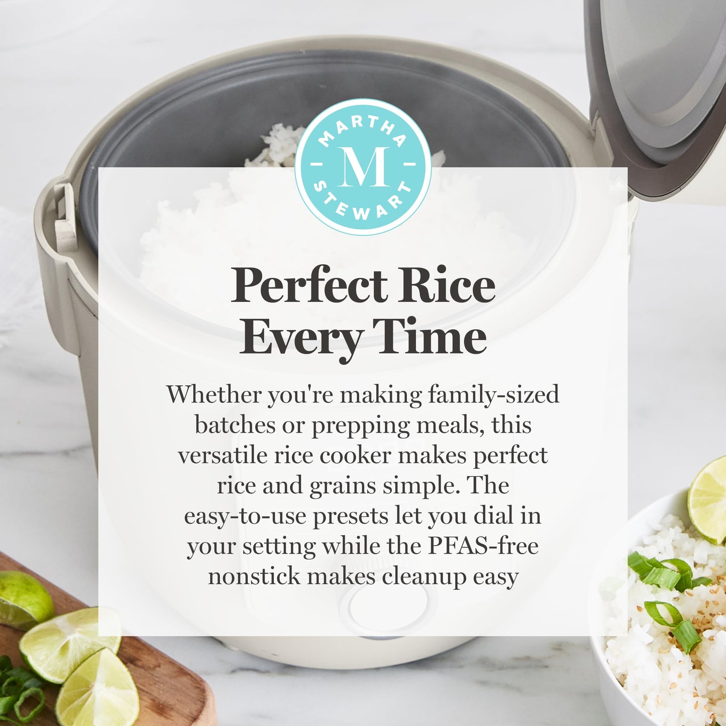 Martha Stewart Rice Cooker, 4 Cup (Uncooked) / 8 Cup (Cooked), Ceramic Non-Stick Removable Pot, Keep Warm, Measure Markings, Steam Basket, Brown & Sushi Rice, Quick Cook, Quinoa, Grains, Oats, Caviar Gray