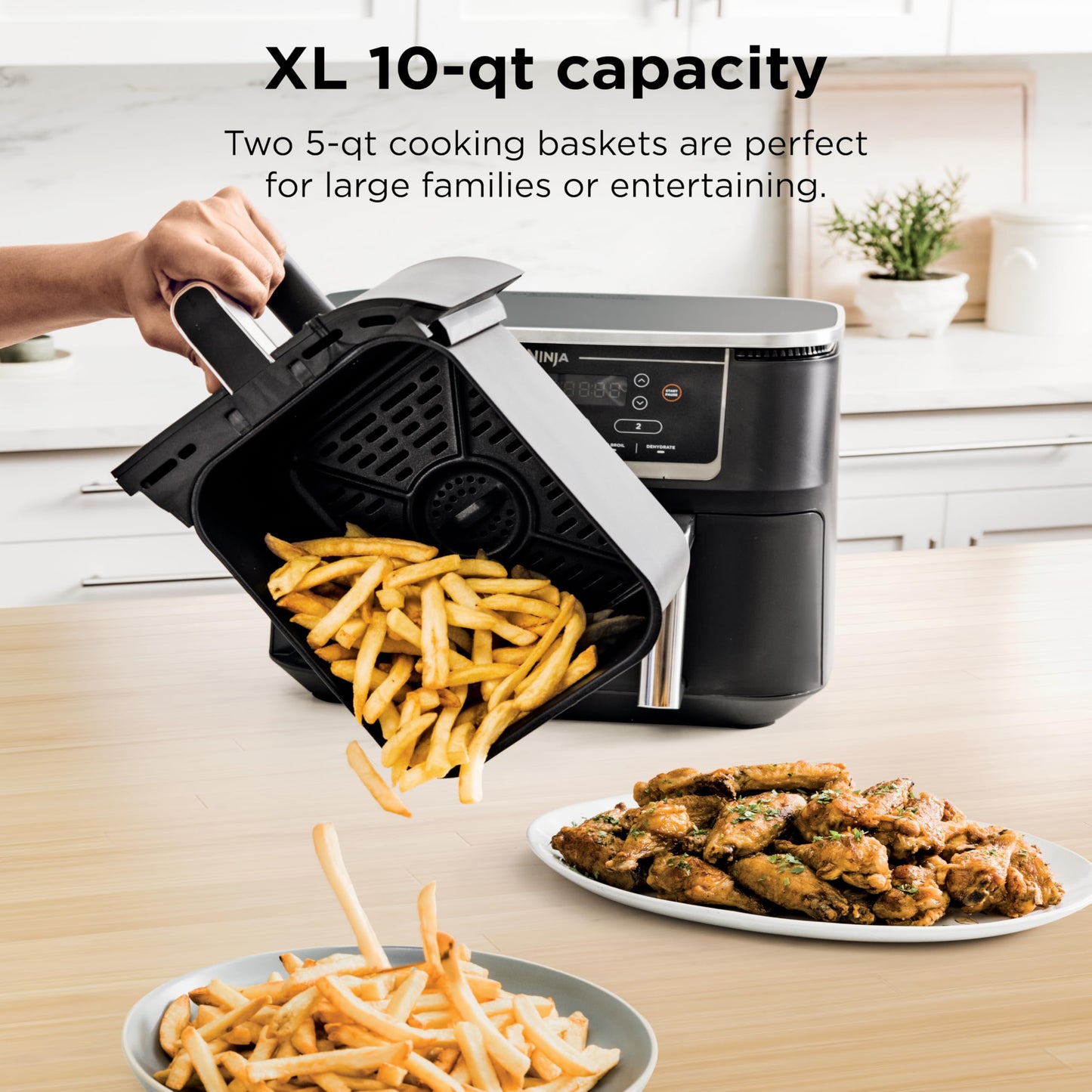 Ninja DZ201 Foodi 8 Quart 6-in-1 DualZone 2-Basket Air Fryer with 2 Independent Frying Baskets, Match Cook & Smart Finish to Roast, Broil, Dehydrate & More for Quick, Easy Meals, Grey
