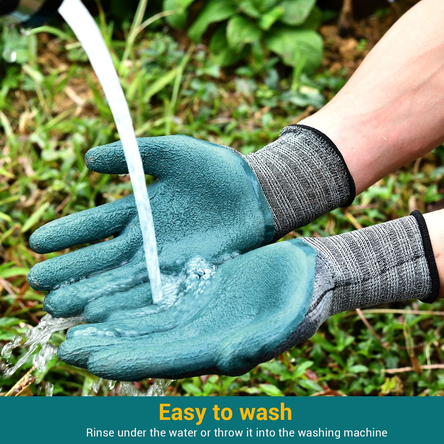 DOFOWORK Gardening Gloves - 6 Pair Gardening Gloves for Women/Men, Breathable Natural Latex Garden Glove with Grip, Outdoor Protective Working Glove for Weeding, Raking and Pruning - Black & Green