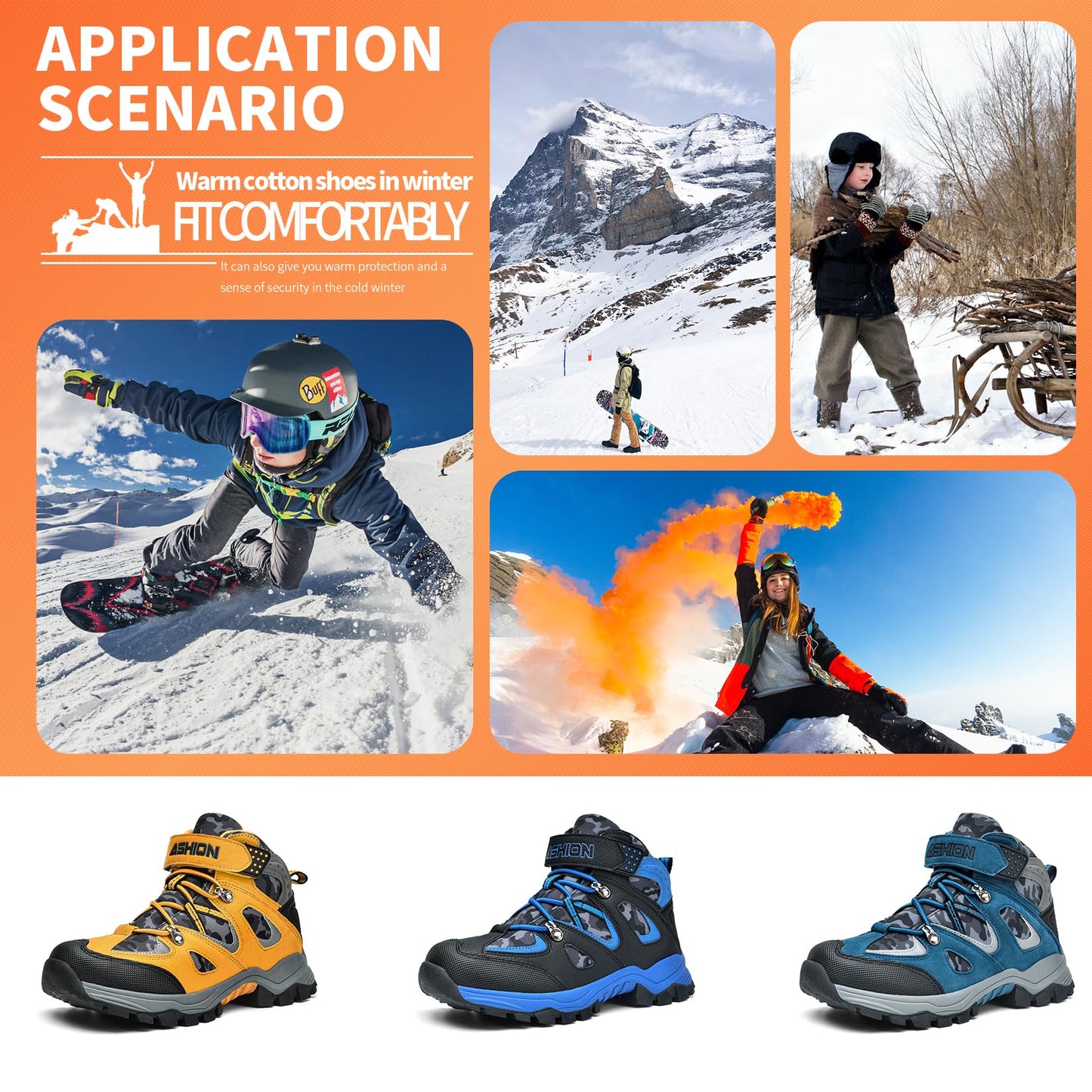 Littleplum Boys Snow Boots Winter Waterproof Antiskid Boots Hiking Outdoor Shoes Booties for Unisex Kids (Little Kid/Big Kid)