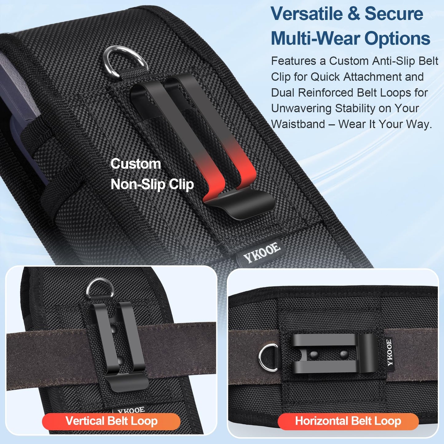 ykooe Heavy-Duty Dual Phone Holster Compatible with iPhone/Samsung Galaxy/Google Pixel & Moto G Power - Secure Fit with Military-Grade Large Belt Clip, Black