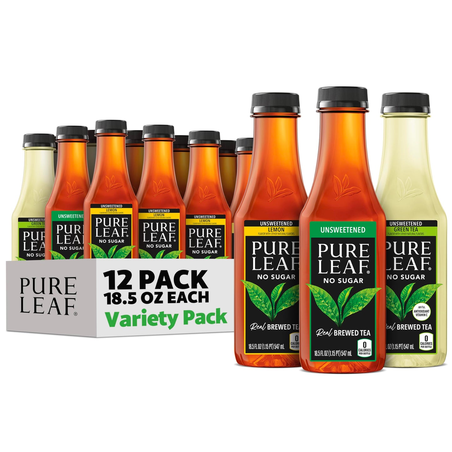 Pure Leaf Iced Tea, Unsweetened Real Brewed Tea, Zero Sugar & Zero Calories, 18.5 Fl Oz (Pack of 12)