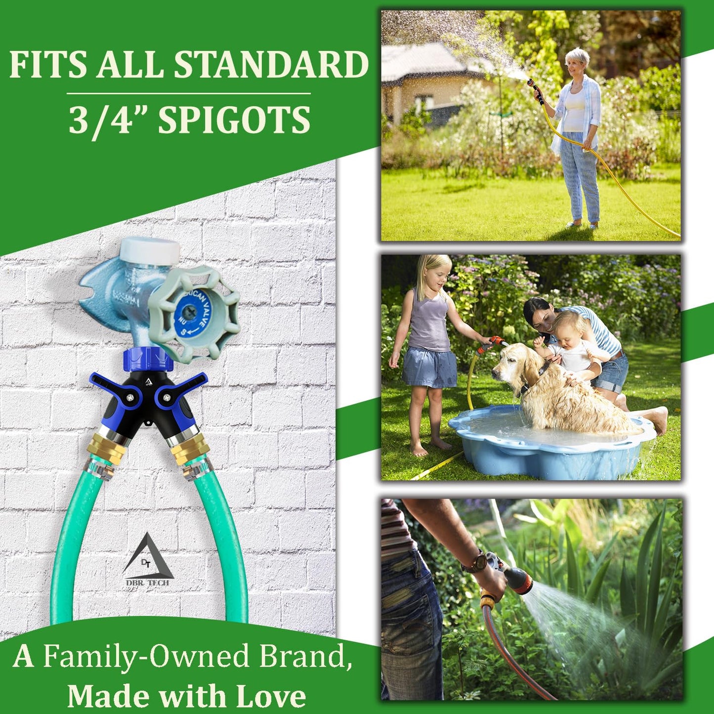 Hose Splitter 2 Way, Heavy Duty Metal Connector, Two Way Garden Hose Splitter, High Flow Spigot Faucet Bib Adapter, Solid Double Y Shut Off Valve for Outdoor Gardening Hoses, Orange