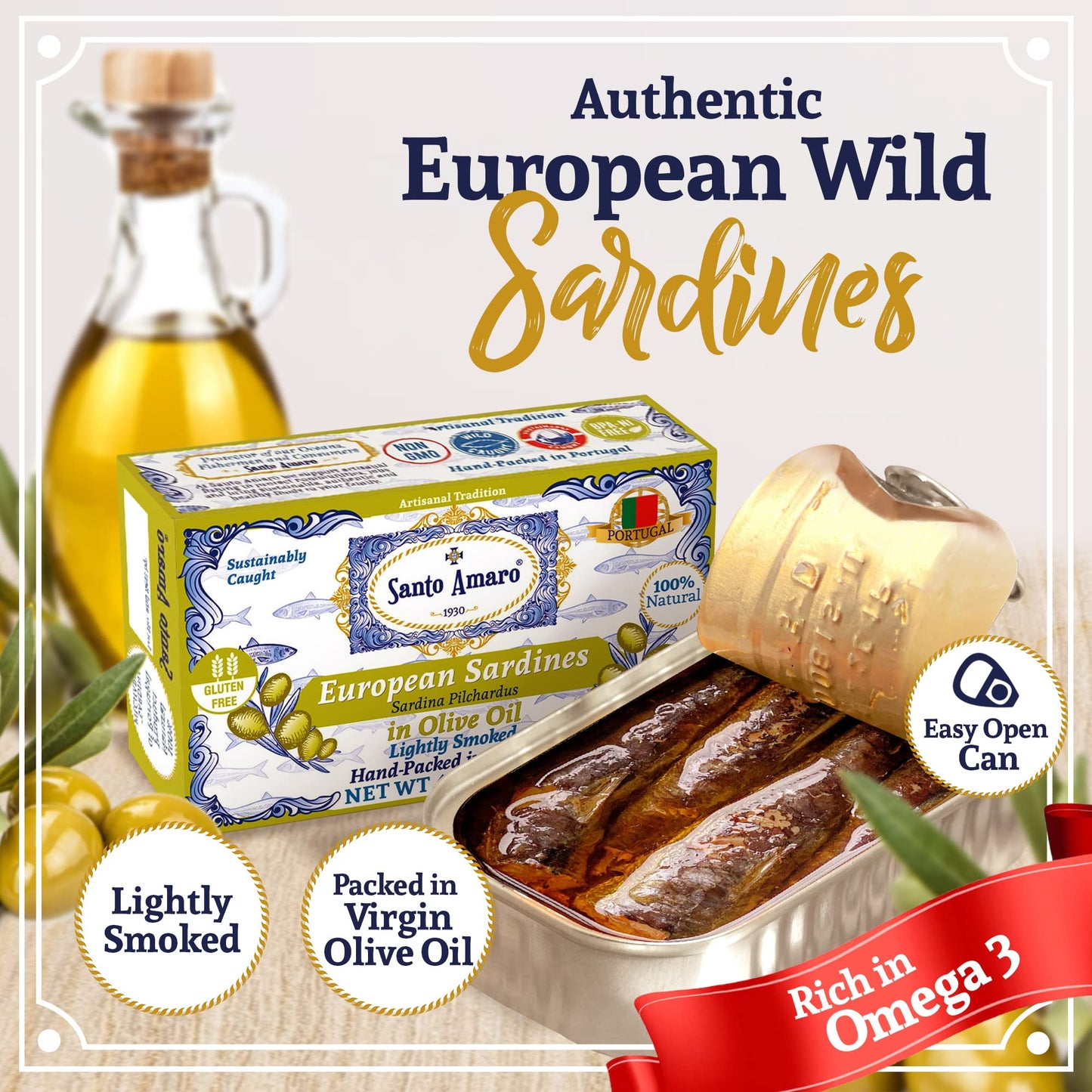 Santo Amaro - 6 Flavor Variety Pack Sampler European Wild Sardines - Virgin Olive Oil - Tomato Sauce from Puree - Virgin Olive Oil & Spicy Red Piri Piri Pepper - Spring Water - Virgin Olive Oil & Lisbon Lemon - Tomato Puree with Spicy Red Piri Piri Pepper