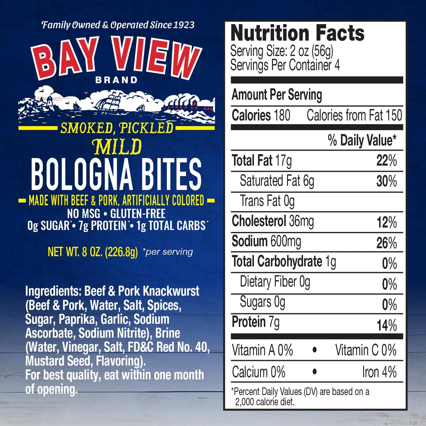 Bay View Smoked Pickled Polish Sausage, No MSG, Gluten Free, No Soy, 0g Sugar, 7g Protein, Hardwood Smoked, Mouthwatering Pickled Snack (Mild Bologna, 8oz)