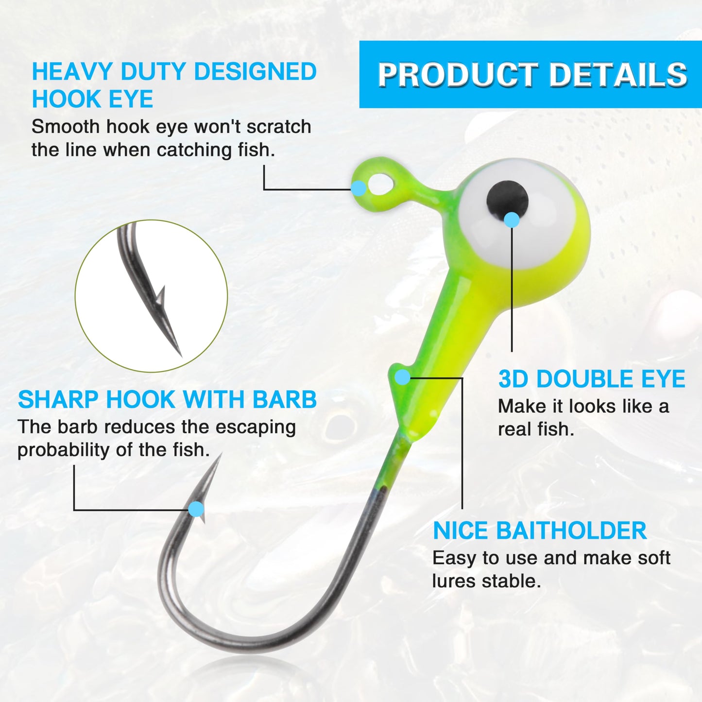 AGOOL Fishing Jig Heads Hooks Kit, 35/60pcs Fishing Lures Jig Heads with Ball Head Crappie Jig Heads Fishing Jig Hooks for Bass Trout Soft Worm Shrimp Lures Freshwater Saltwater