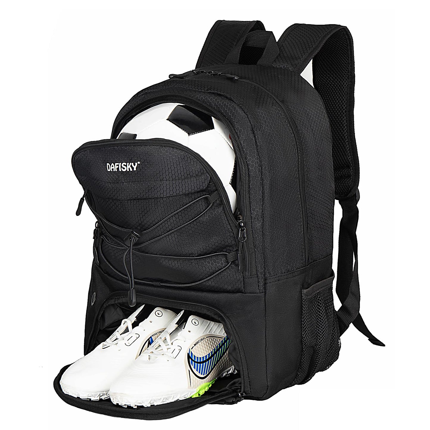 DAFISKY Youth Soccer Backpack - Soccer Bag with Shoes and Ball Compartment Sports Bag for Basketball Volleyball Football, Black