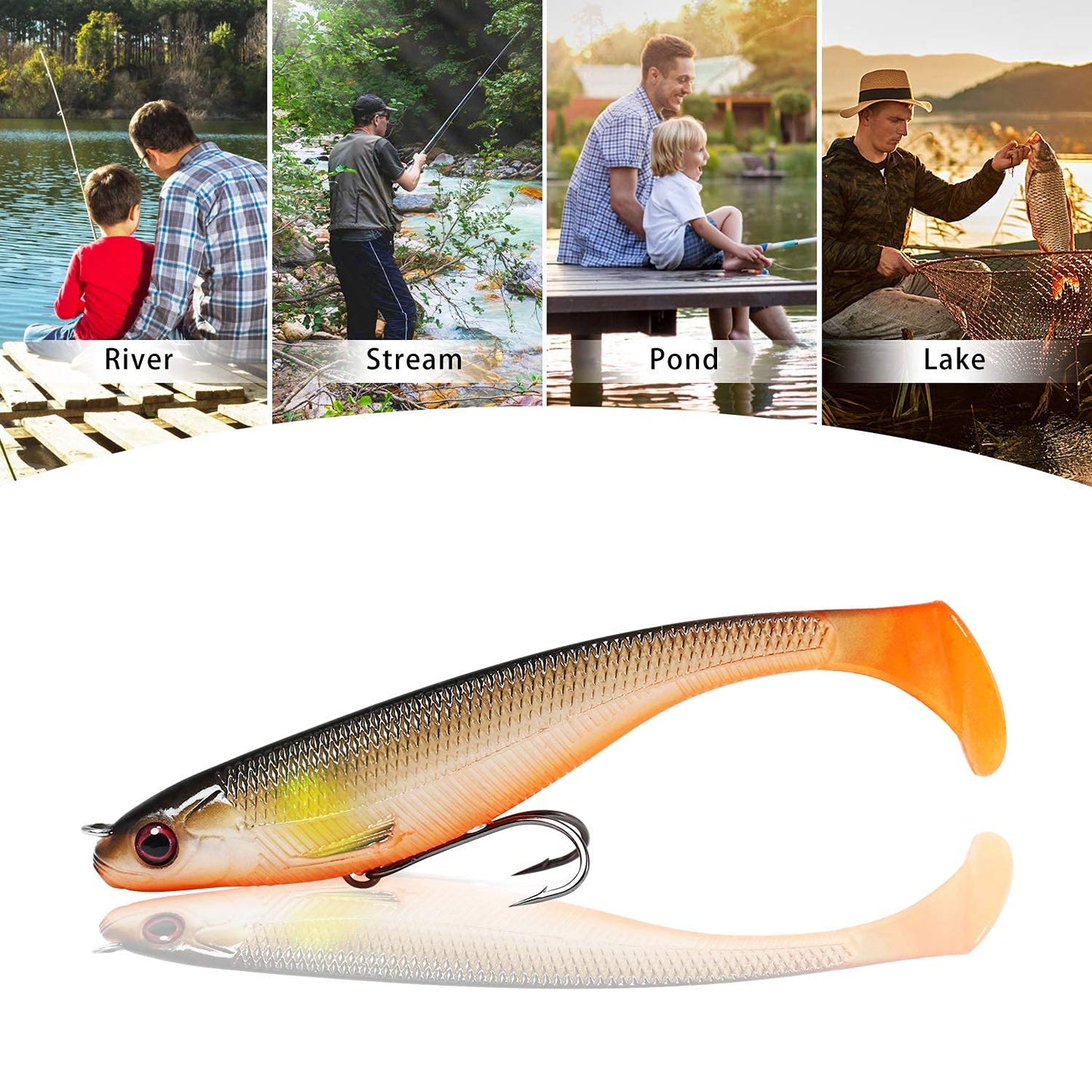 TRUSCEND Easy Catch Pre-Rigged Soft Lures, Vibrating Swim Action, Trembly Sinking Move, Amazing Soft Swimbait for Family Fishing, Well-Made Fishing Lures for Bass Trout Crappie Walleye Pike Redfish