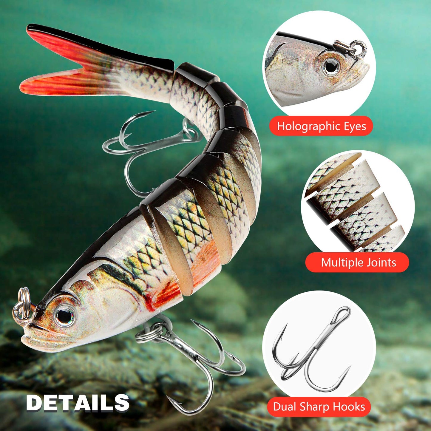 Bass Fishing Lure for Freshwater and Saltwater Lifelike Fishing Lures Multi Jointed Swimbait for Bass Trout Crappie Walleye Pike Fishing Gifts for Men