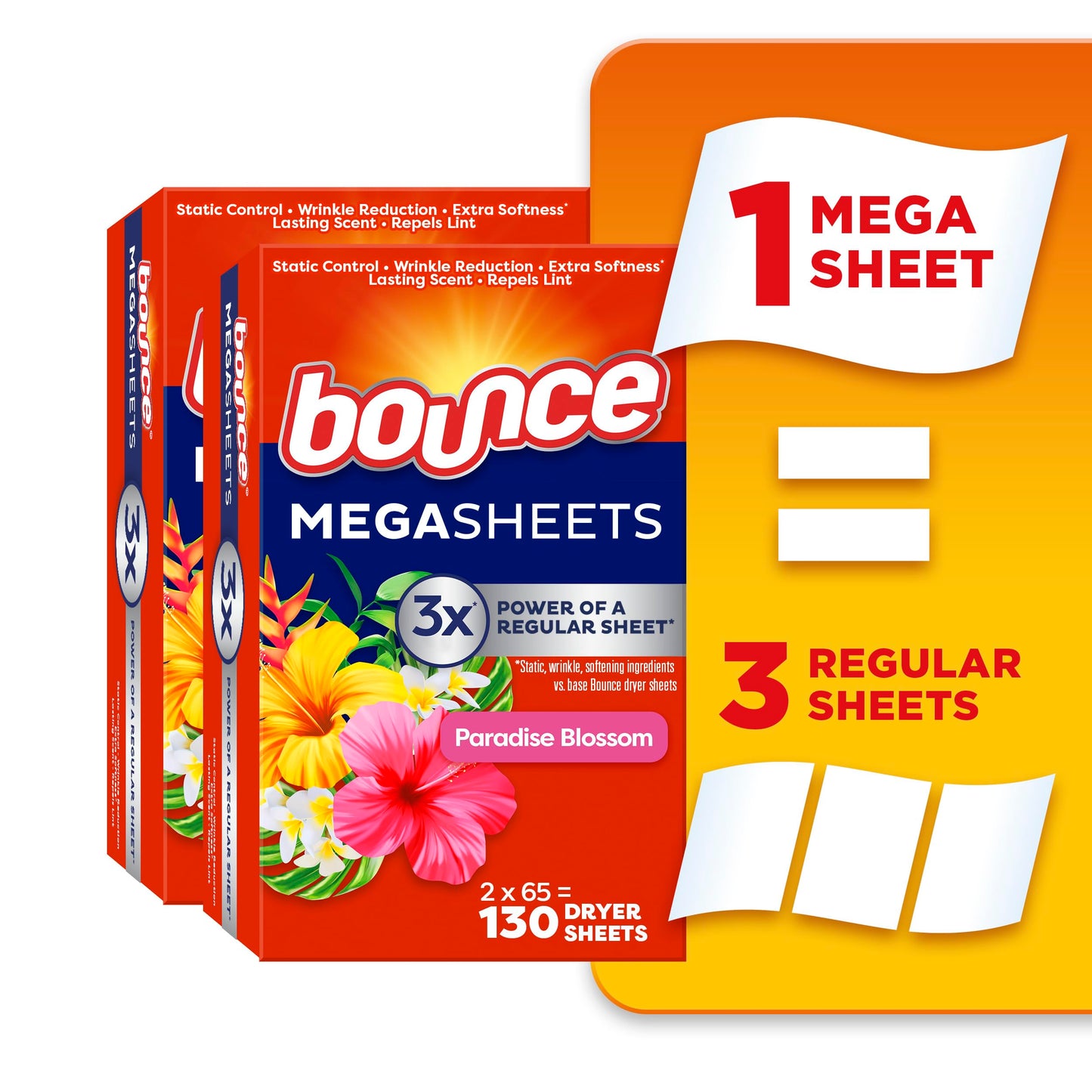 Bounce Mega Dryer Sheets, Paradise Blossom, 180 Count, Bounce Dryer Sheets