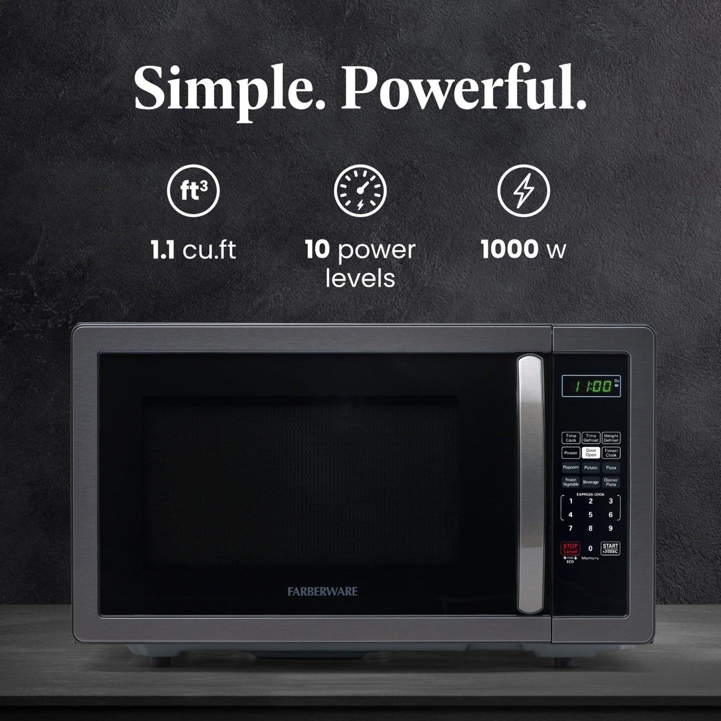 Farberware Countertop Microwave 700 Watts, 0.7 Cu. Ft. - Microwave Oven With LED Lighting and Child Lock - Perfect for Apartments and Dorms - Easy Clean Stainless Steel