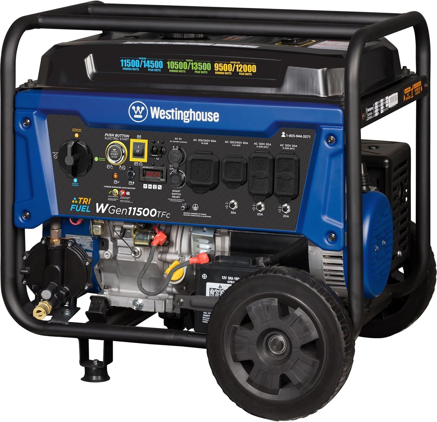 Westinghouse 14500 Peak Watt Tri-Fuel Home Backup Portable Generator, Remote Electric Start, Transfer Switch Ready, Gas, Propane, and Natural Gas Powered