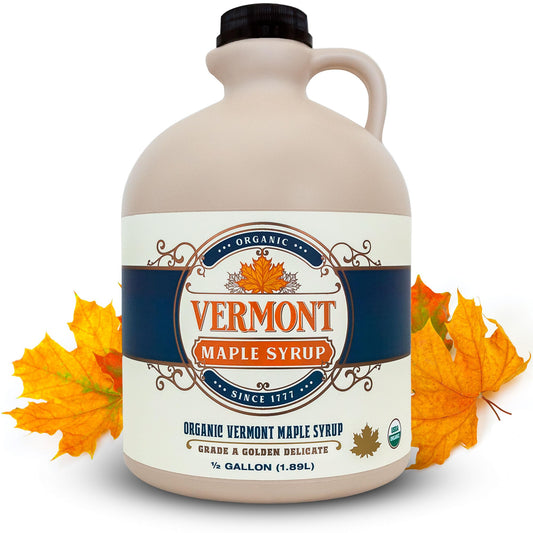Vermont Maple Syrup - 64 oz Grade A, Golden Delicate Organic Maple Syrup - 100% Pure and Authentic Maple Syrup for Pancakes, Waffles and More - Nut free, Gluten Free, Vegan, Paleo