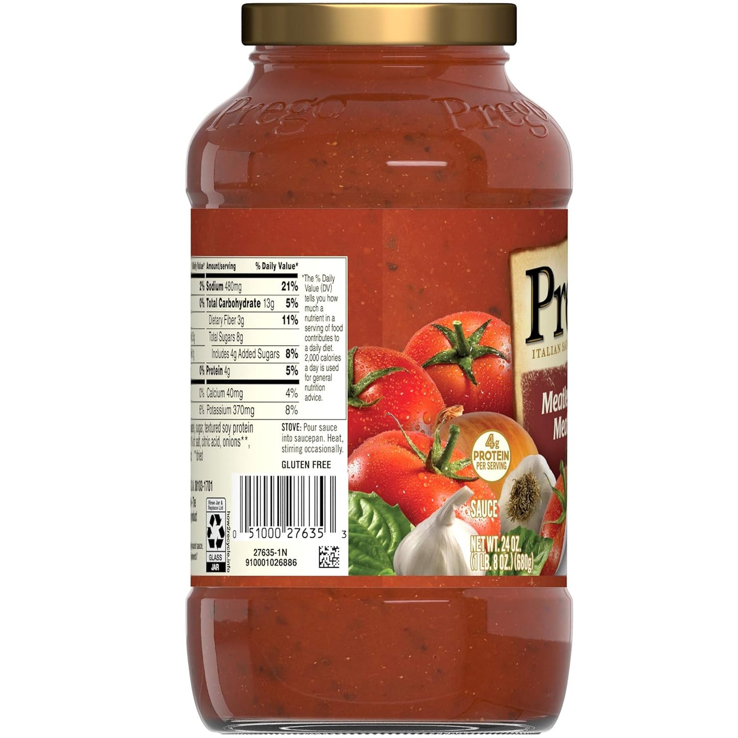 Prego Pasta Sauce, Italian Tomato Sauce with Roasted Garlic & Parmesan Cheese, 24 oz Jar