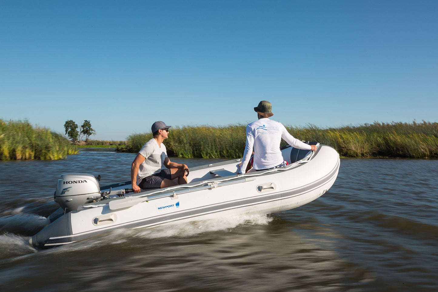 10ft 6in Newport Model Inflatable Dinghy Boat Transom Sport Tender - 5 Person - 15HP USCG Rated, White/Gray