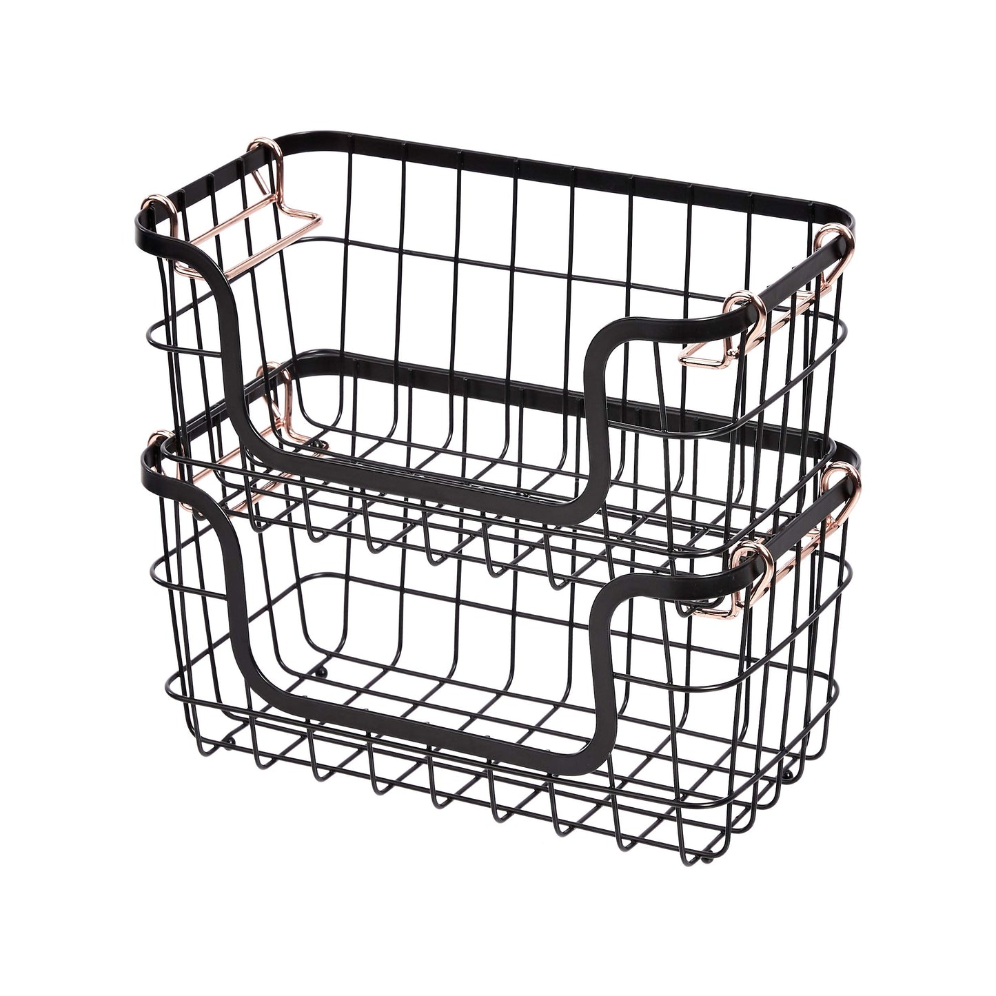 Amazon Basics Stackable Metal Wire Rectangular Storage Baskets for Kitchen, Bathroom or Pantry Organizing, 2 Count, Black