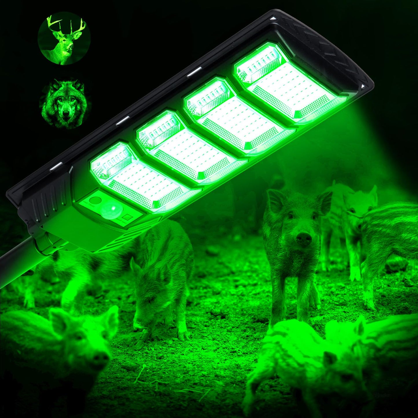 Hog Lights for Night Hunting - Ultra-Bright Green Hog Hunting Lights with Remote Control and Motion Sensor, Solar-Powered and Rechargeable Feeder Green Light for Hunting Hogs Deer Varmint